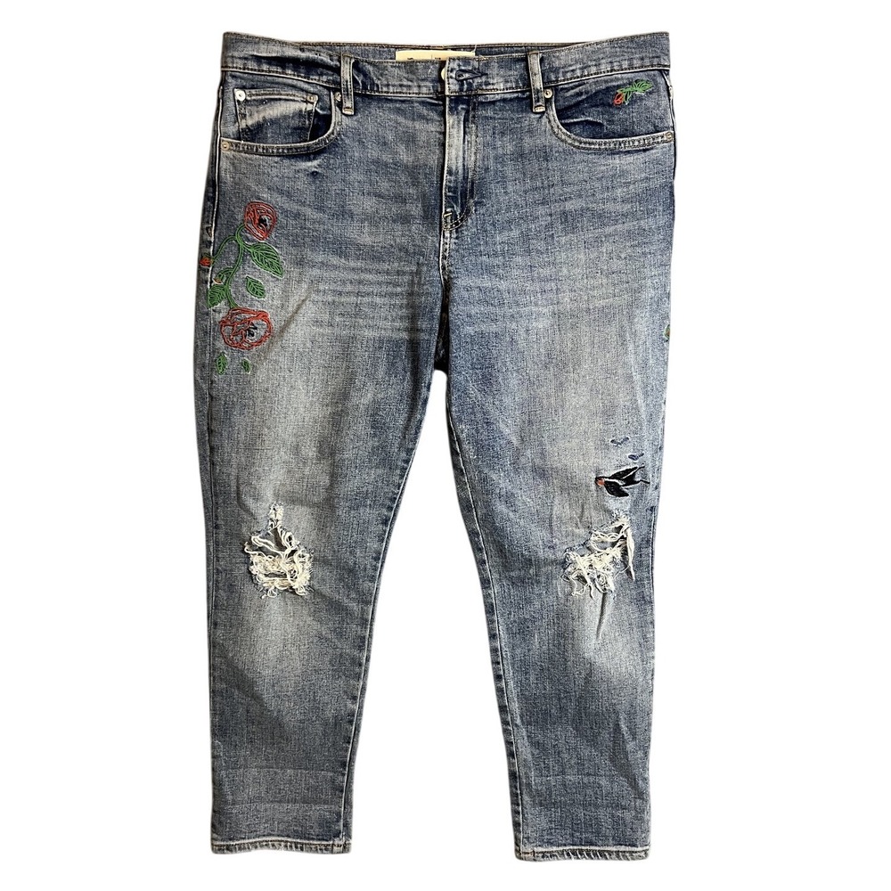 Gap 1969 Best Girlfriend‎ Jeans Women's 31R Embroidered Floral Distressed Denim